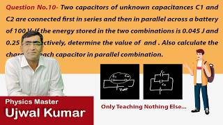 Two capacitors of unknown capacitances C1 and C2 are connected first in series and then in parallel