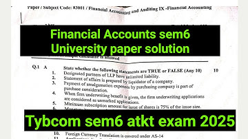 SEPT atkt Exam|2025 Mumbai Exam University paper Solution|Financial Accounts Tybcom sem6|Ark sir