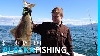 14 YEAR OLD CATCHES $1,000 HALIBUT IN HOMER ALASKA