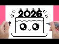 رسم كعكة سهل 2026 خطوة بخطوة رسومات 2026 تعليم الرسم New Year Drawing 2026 