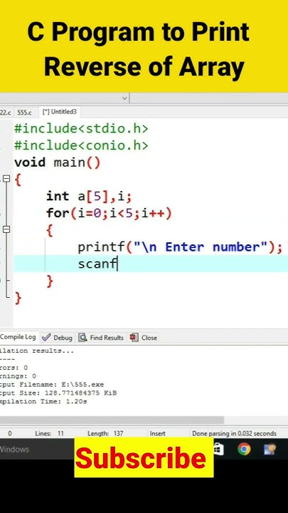 C Program to Print Reverse of Array #shorts #youtubeshorts #clanguage # ...