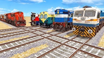 DIAMOND CROSSING OF 5 TRAINS AT BUMPY RAILROAD TRACKS | Train Game Video | Train Simulator