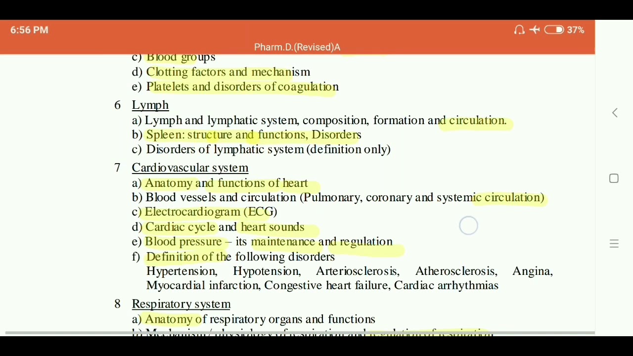 Human Anatomy & Physiology Syllabus (Pharm D 1st YEAR) Analysis in ...