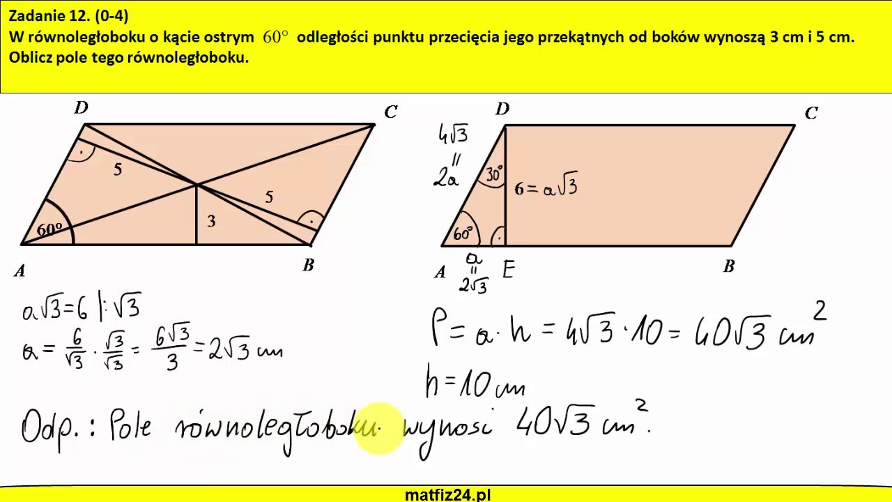 wzór na przekątne równoległoboku