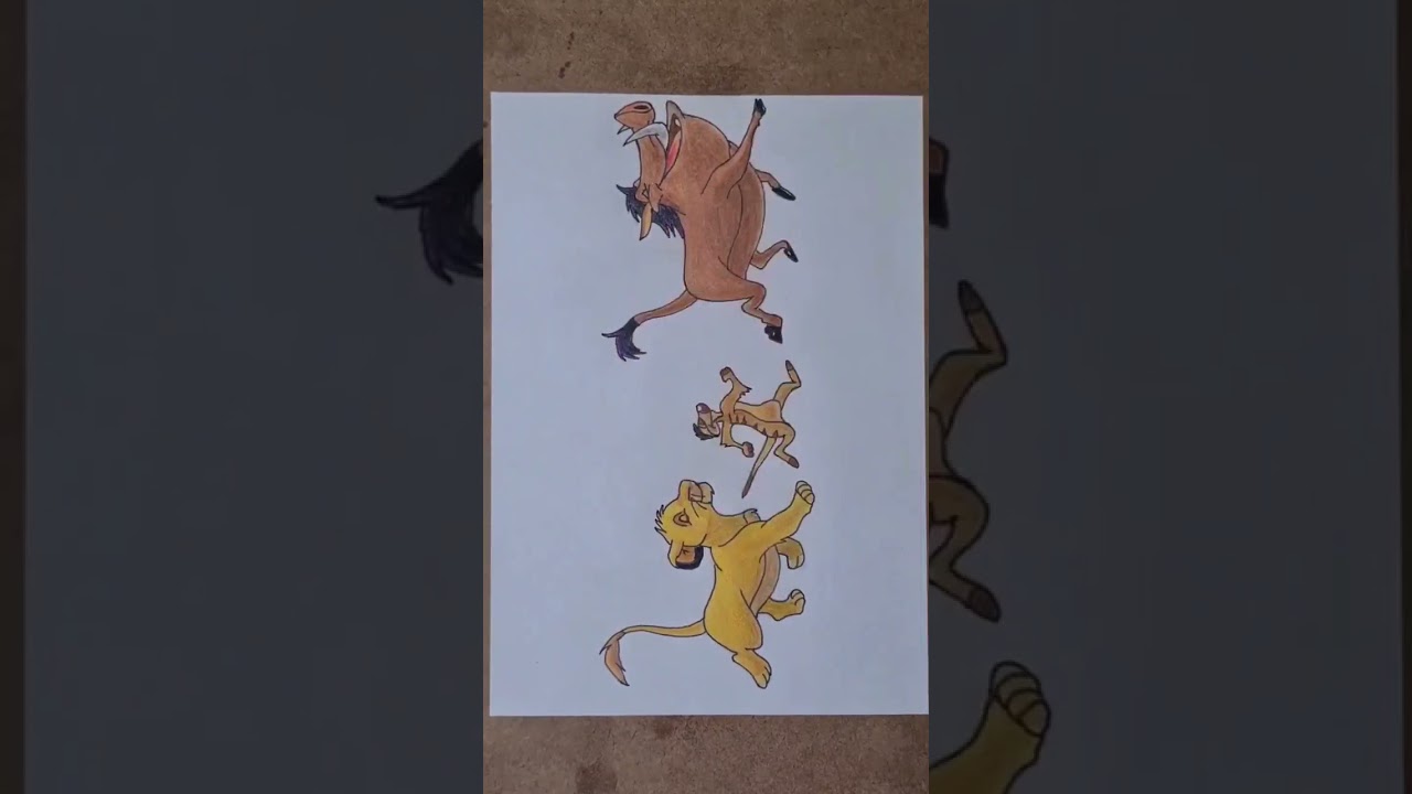 Simba, Timon & Pumbaa Drawing (Freehand Outline & Using Pencils Colour's) - Lion King - Draw Steply