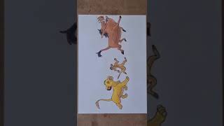 Simba, Timon & Pumbaa Drawing Freehand Outline & Using Pencils Colours - Lion King - Draw Steply