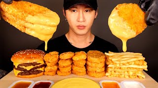 ASMR MUKBANG CHEESY HASH BROWNS & CHICKEN NUGGETS & TRIPLE CHEESEBURGER (No Talking) EATING SOUNDS screenshot 5