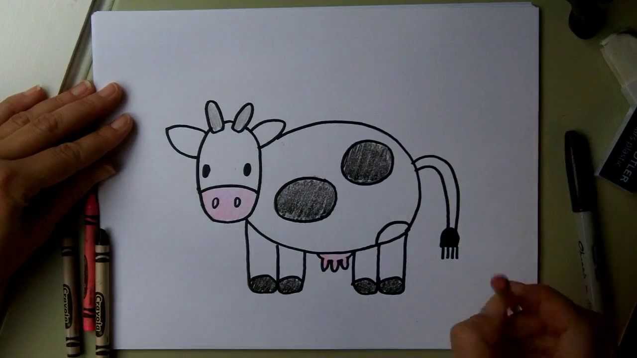 How to Draw a Cow - Cartoon Drawing Tutorial - beginner, easy ...