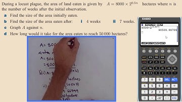 Exponential problem solving modelling question.  Locust plague. Casio fx-CG 50