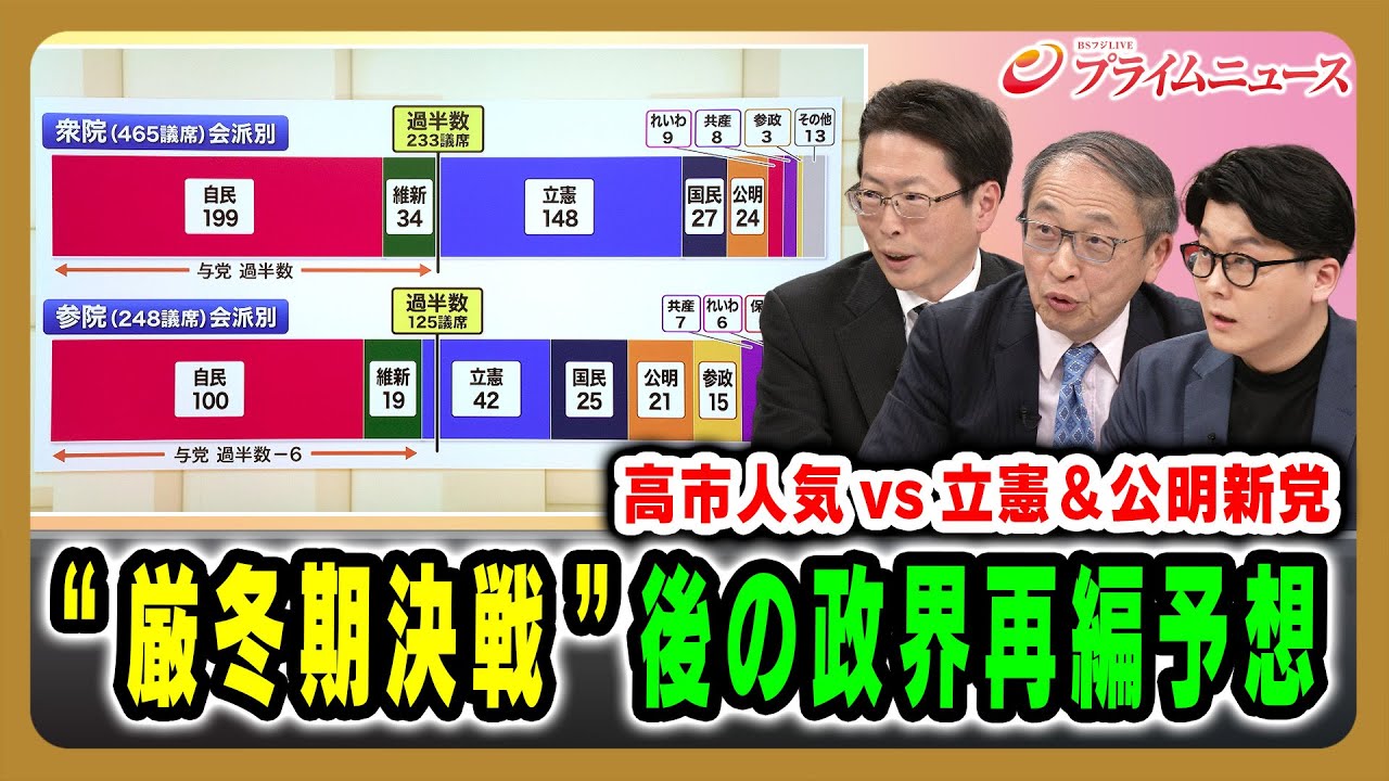 【高市人気vs立憲＆公明新党】“厳冬期決戦”後の政界再編予想 中北浩爾×山田惠資×米重克洋 2026/1/15放送＜後編＞【BSフジ プライムニュース】
