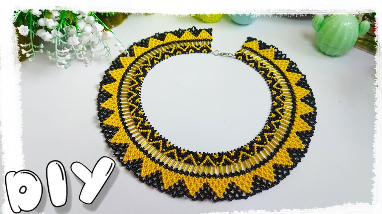 DIY ПРОСТОЕ ЧЕРНО-ЖЕЛТОЕ КОЛЬЕ из бисера