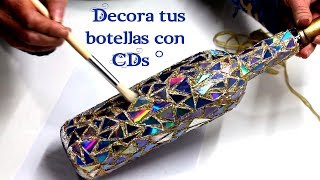 : Botella decorada estilo mosaico con Cds - ArteRIV