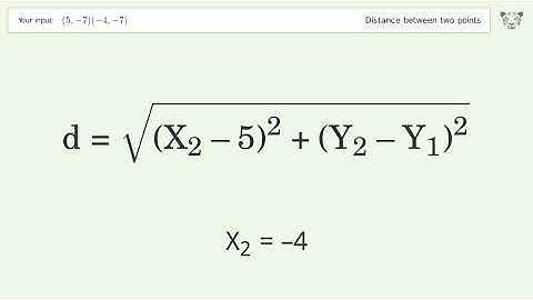 Find the distance between two points p1 (5,-7) and p2 (-4,-7): Step-by-Step Video Solution