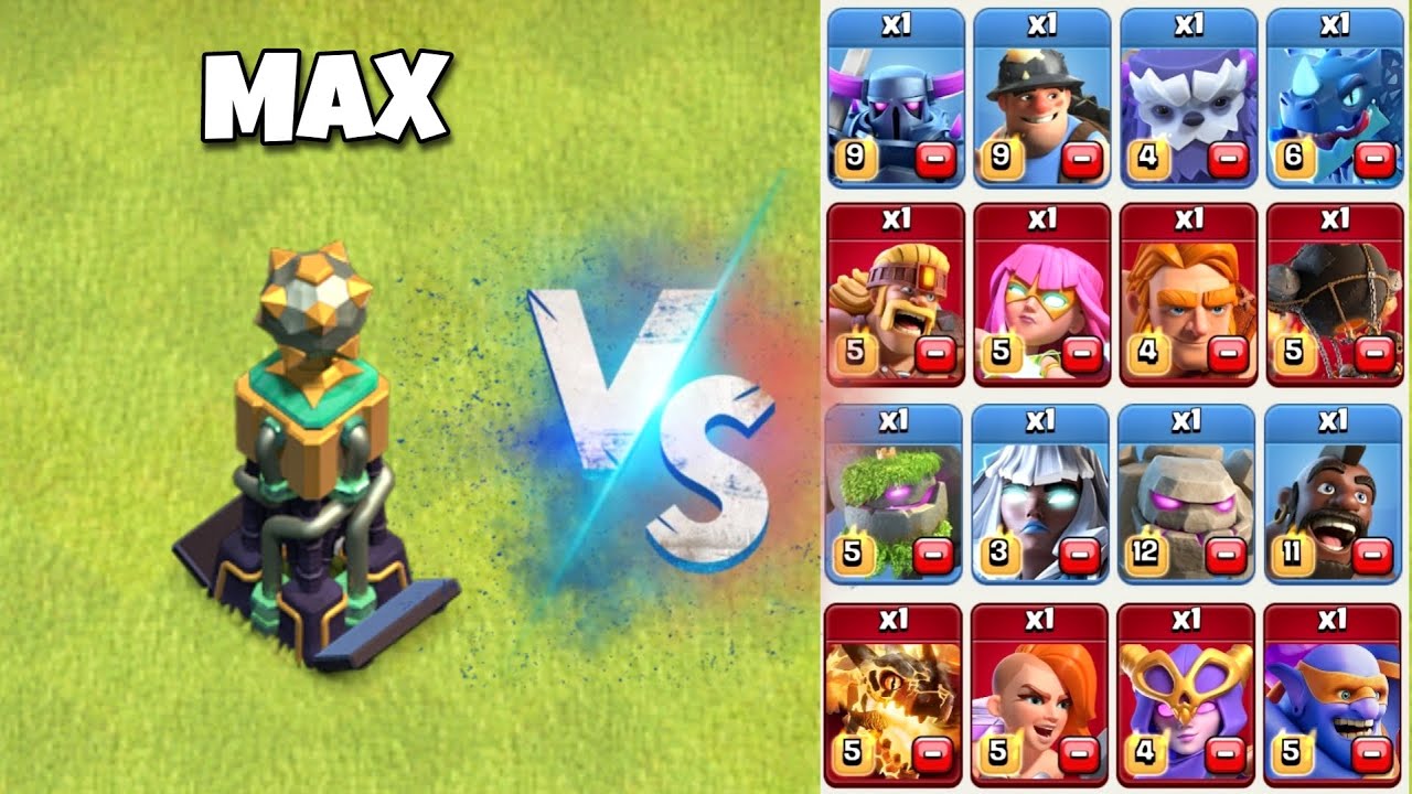 Max Hidden Tesla Vs All Max Troops- Clash of Clans
