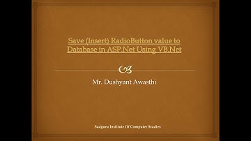 Save (Insert) RadioButton value to Database in ASP.Net Using VB.Net