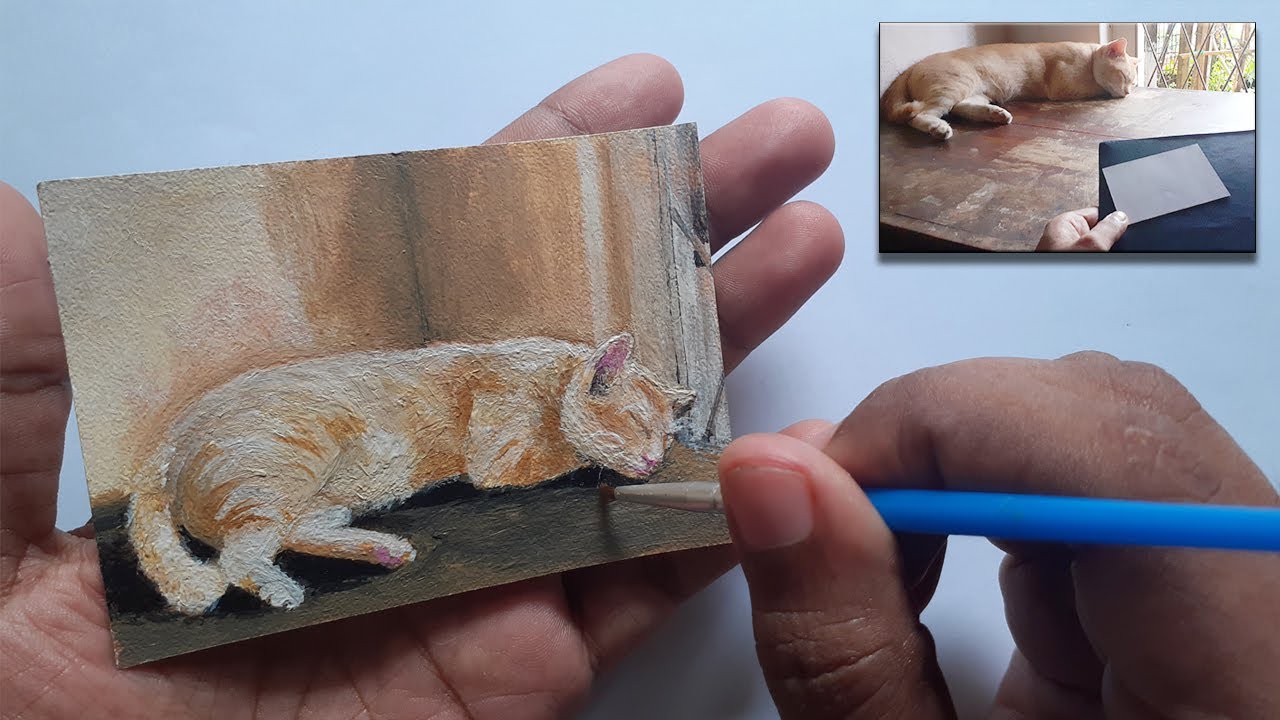 Acrylic Painting Time-Lapse: Realistic Cat Portrait of Simba 🐱 | 3D Mini Art Journey