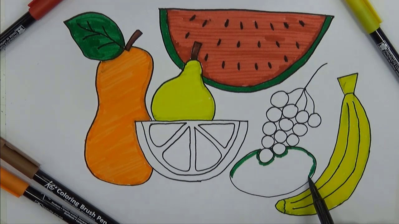 How To Draw Fruits And Woman Sets Step By Step For Kids Coloring