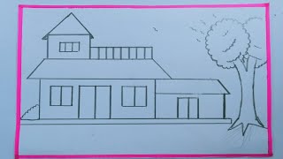 House Drawing | How to Draw a Simple House Step By Step Very Easy | House Scenery Drawing |