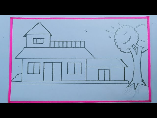 House Drawing | How to Draw a Simple House Step By Step Very Easy | House Scenery Drawing | class=