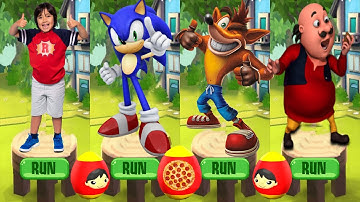 Tag with Ryan vs Crash Bandicoot: On the Run vs Sonic Dash vs Motu Patlu Run All Characters Unlocked