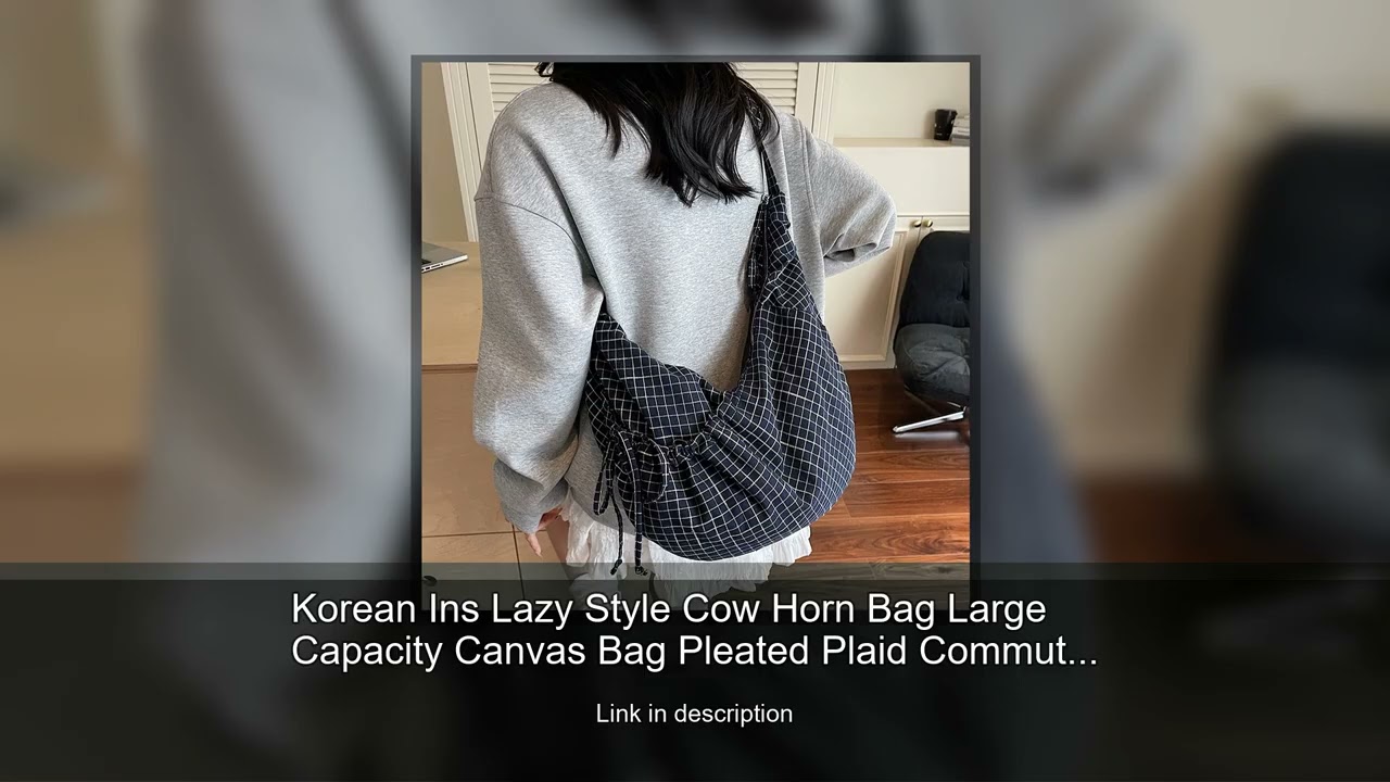 Korean Ins Lazy Style Cow Horn Bag Large Capacity Canvas Bag Pleated Plaid Commuting Shoulder C