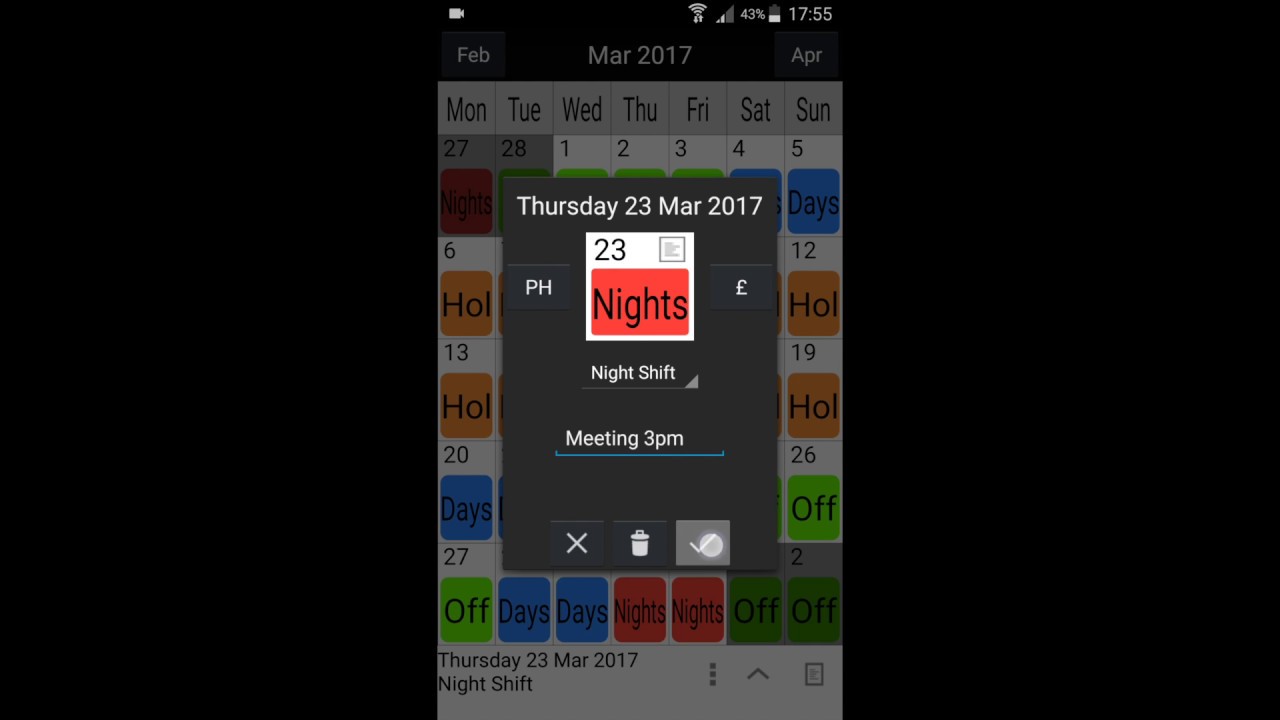 shift worker calendar