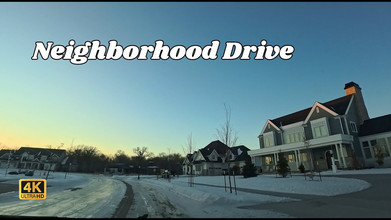 Golden Hour Driving in Rich Neighborhood ❄️ | Driving Sounds for Sleep & Study (4K)