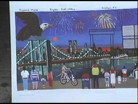 This custom designed wall mural was painted by Bonnie Siracusa www.innerMindsVision.com. The theme of this mural is Brooklyn during the 4th of July Fireworks display and the mural celebrates the history of Brooklyn New York with the skyline of Manhattan painted in the background.