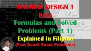 Famous Machine Design 1: Keys | Formulas and Solved Problems with Past Board Exam Questions (Part 1) Wealth