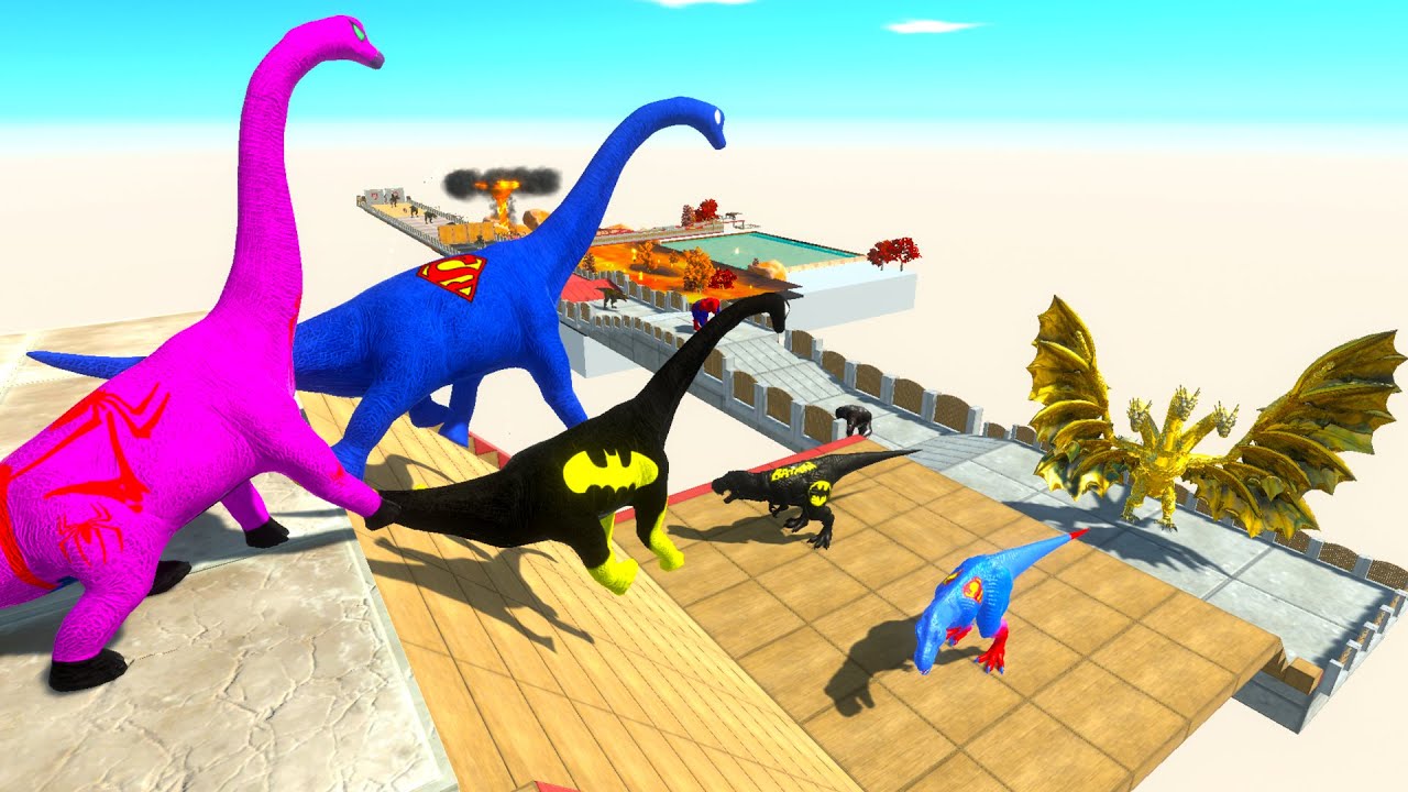 3x BRACHIOSAURUS PARKOUR DEATH FALL - Animal Revolt Battle Simulator