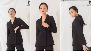 Áo vest nữ cổ bẻ hàng cao cấp trang trí bốn cúc mắt cáo