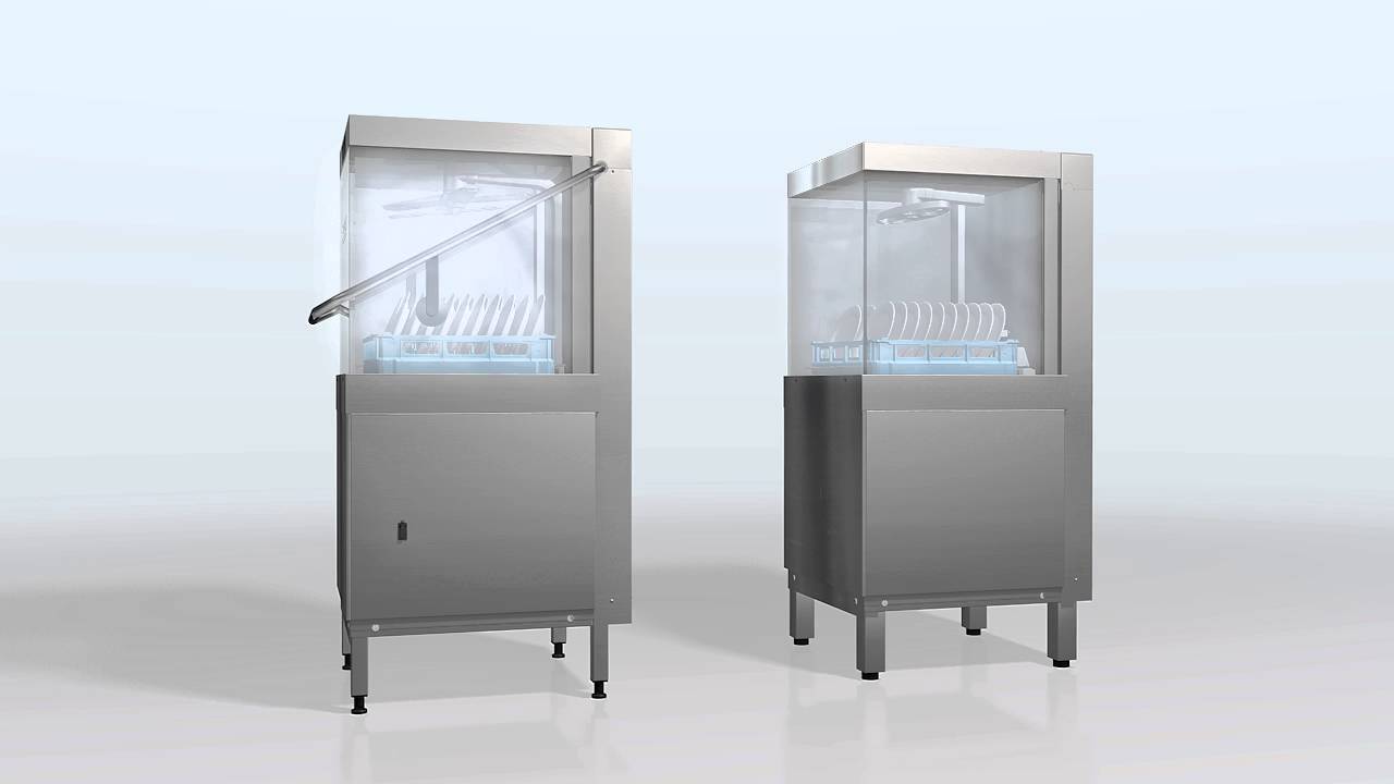 Hobart Pass Through Dishwasher - 4 sided hood - YouTube