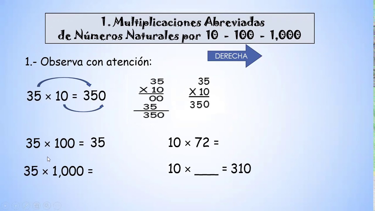 Video 24 Multiplicaciones Abreviadas por 10, 100 y 1,000 6º YouTube