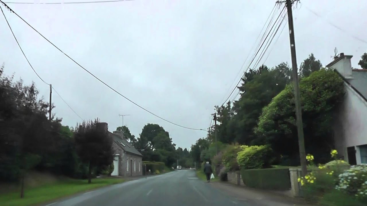 Driving Along Route de Guingamp, Rue de l'Armor & Place du Centre, Bourbriac, Brittany, France