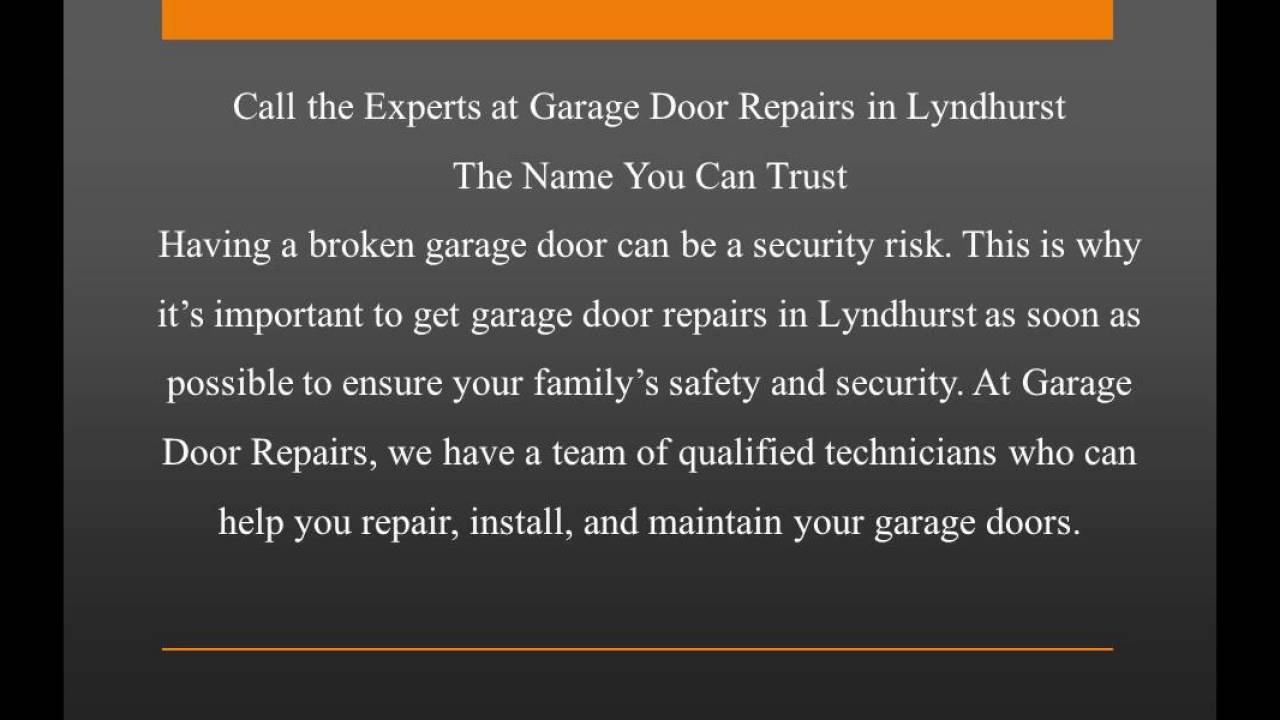 Garage Door Repair Lyndhurst Garage Door Repairs YouTube