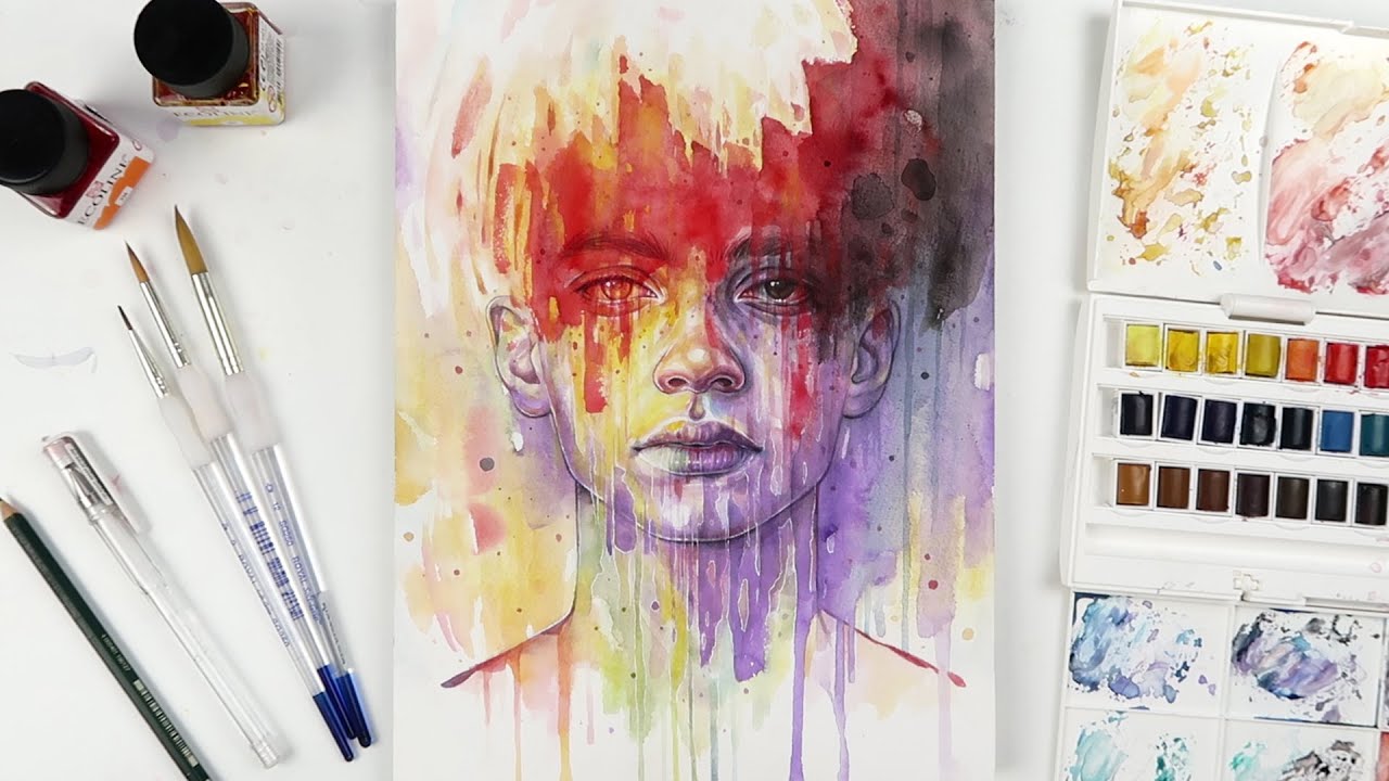 Abstract Watercolor Portrait Timelapse Experimental Painting Youtube