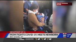 New mom with COVID-19 meets baby for the first time