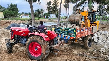 Jcb 3dx backhoe loading stone with Mahindra yuvo tech plus 585 tractor @Mohantractorslife