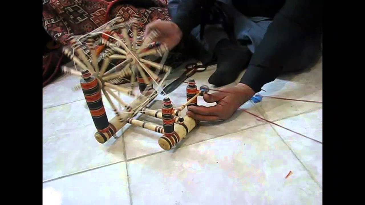 Persian Wooden Spinning Wheel Device Model, cotton and thin yarn Yazd