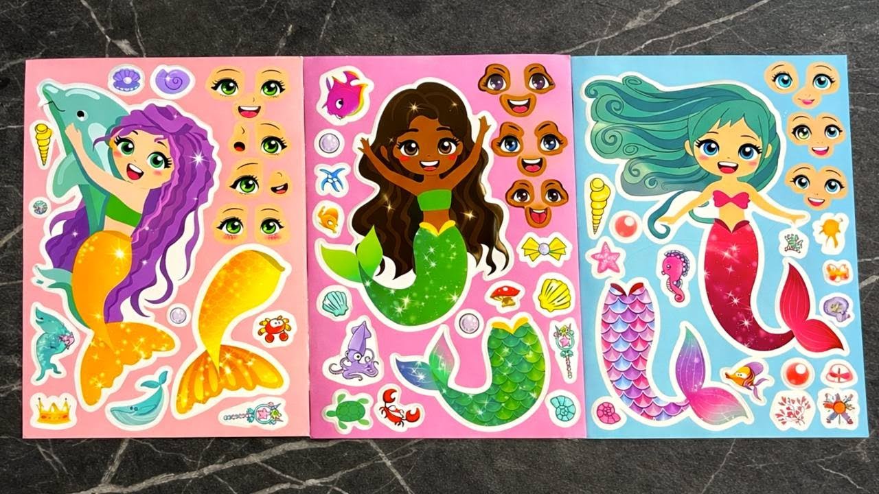 🌸paper diy🌸 Disney Princess Make a Face Stickers with Ariel and Shark Fun ASMR Activity Mermaid