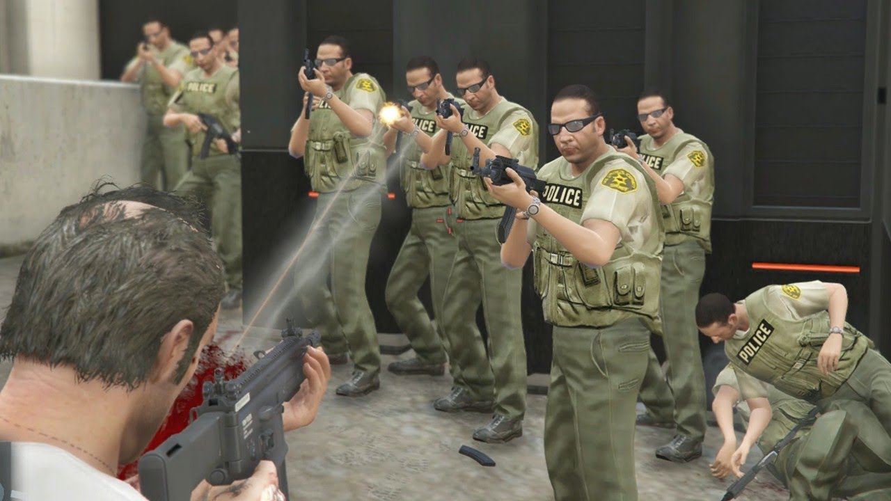 GTA 5 - Trevor rampage shootout + epic five star cop battle - YouTube