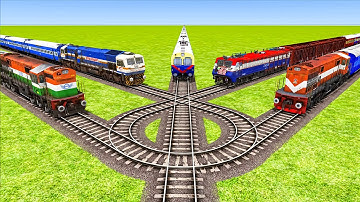 Impossible Five Curvy U Shape Overlapping Rail Tracks Vs Trains Crossing - BeamNG.Drive