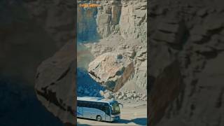 🚨 Giant Excavator vs Bus 😱 Huge Rock Drop Experiment | Ultra Realistic Destruction Scene #excavator
