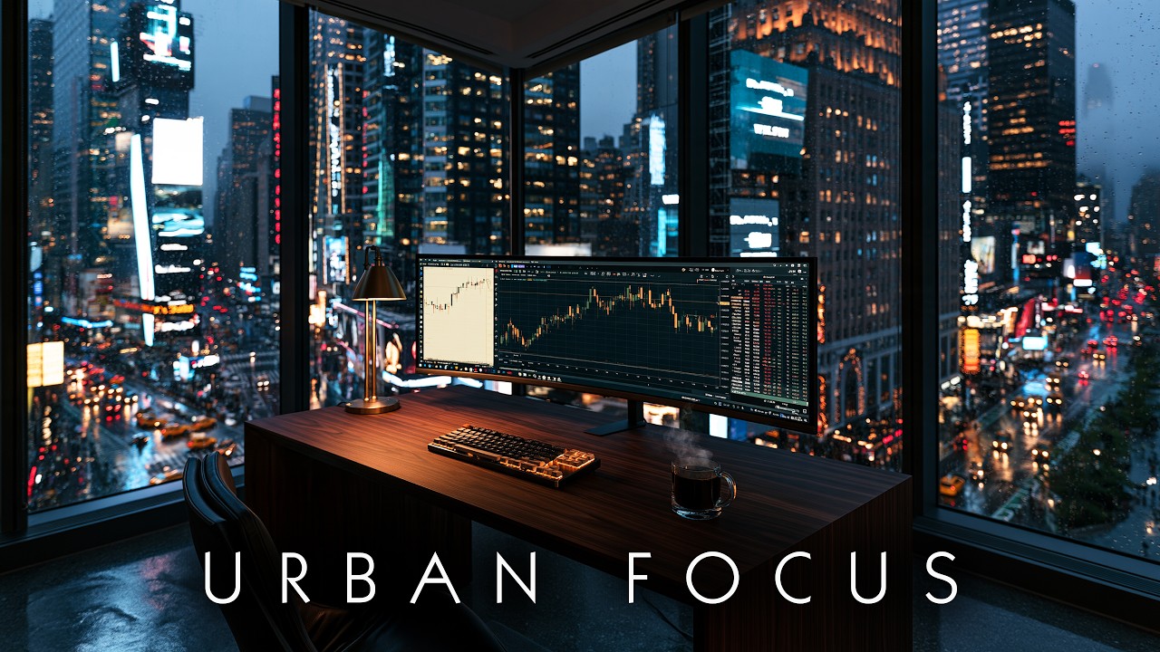 Manhattan Penthouse Focus | Times Square Deep Work & Quant Terminal [Analog Drones, City Rain] 4K