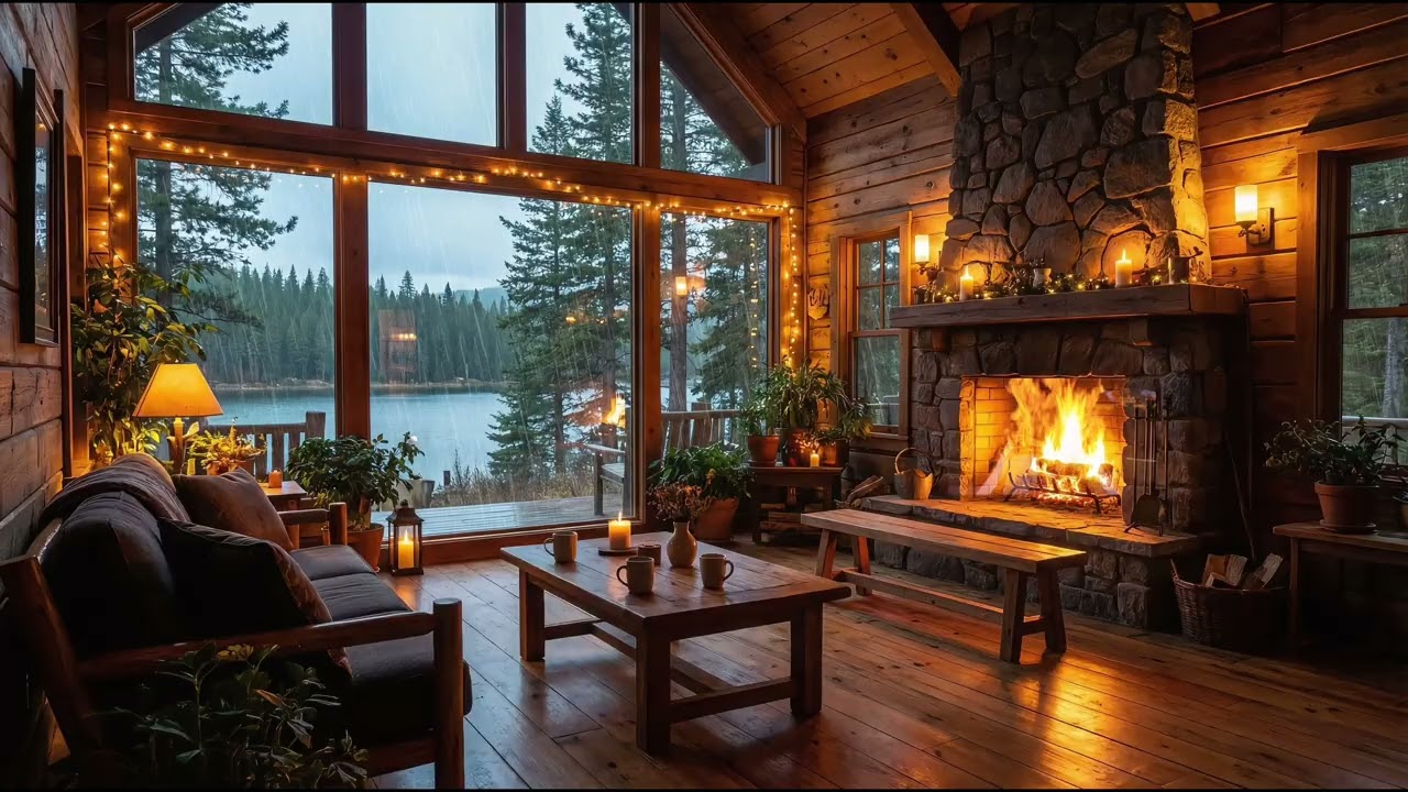 Imagine a Rainy Night Here…🌧️  | Cozy Cabin 4K