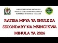 RATIBA MPYA YA SHULE ZA SECONDARY NA MSINGI KWA MWAKA 2026