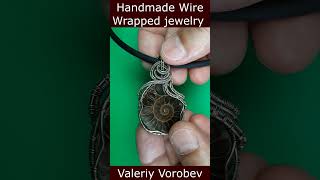Wire wrapped ammonite Pendant. Handmade Wire Wrapped jewelry Valeriy Vorobev.