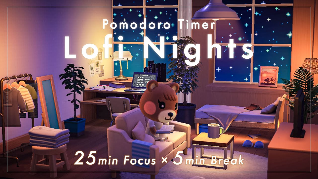 【あつ森×ポモドーロ】星空が輝く夜にお部屋でゆるっと集中☕｜25分＋5分 × 4セットタイマー付き｜作業・勉強BGM＆環境音