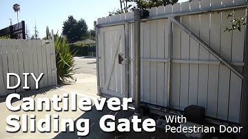DIY cantilever sliding gate with pedestrian door, galvanized steel pipe framing #homeimprovement