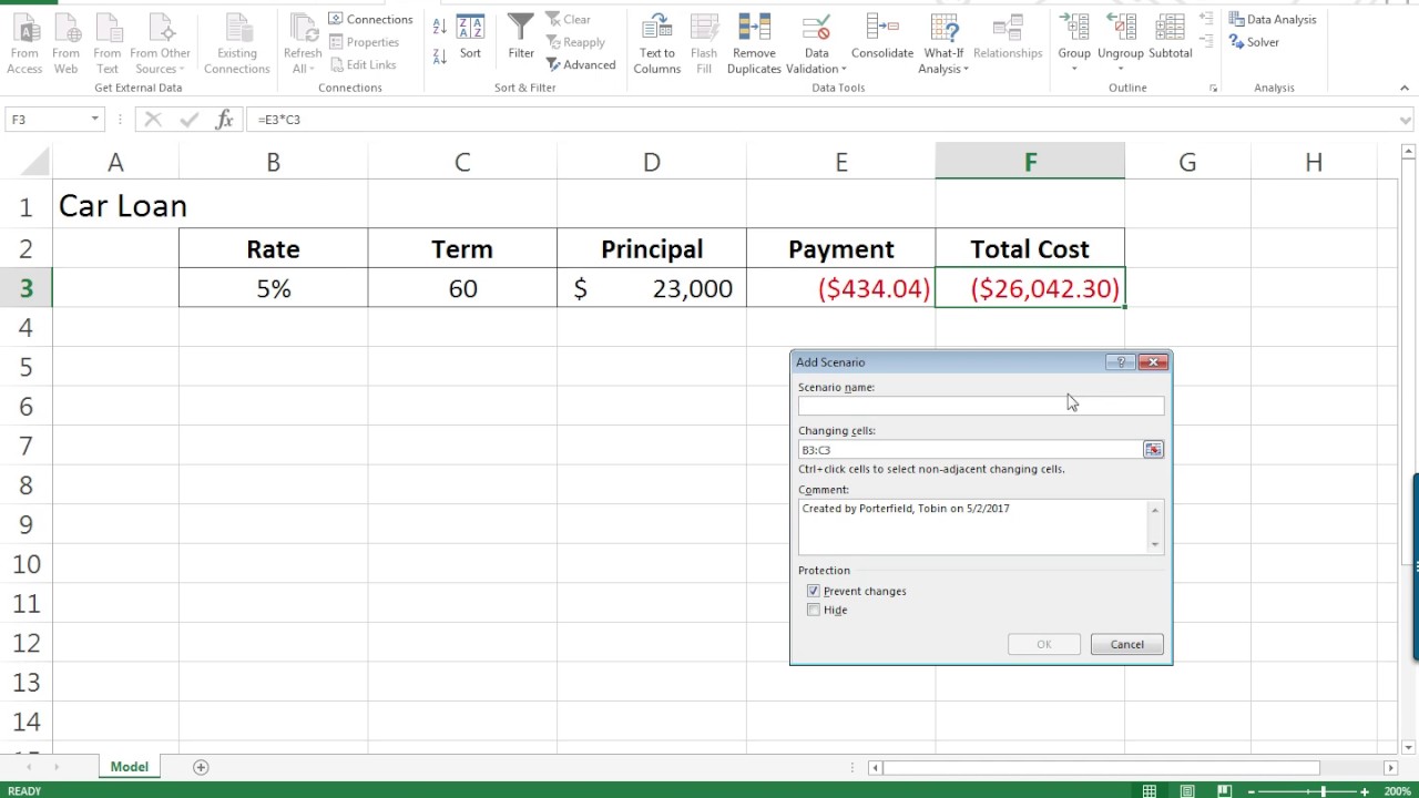 Excel 16 Scenario Manager Youtube